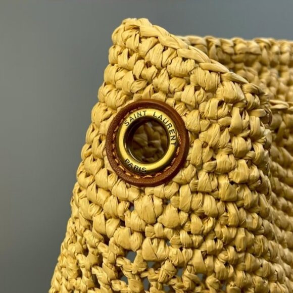YSL RAFFIA TOTE handbag. ICARE IN RAFFIA NATUREL AND BROWN GOLD - Picture 7 of 8